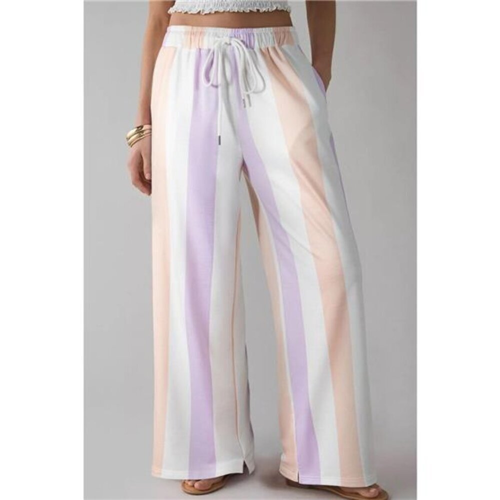 Stripe Multicolored Print Drawstring Loose Pants with Side Pockets